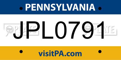 JPL0791 Pennsylvania License Plate
