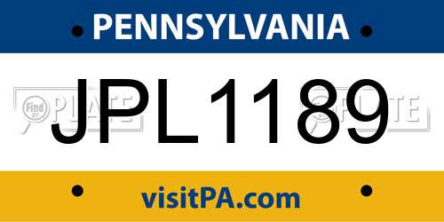 JPL1189 Pennsylvania License Plate