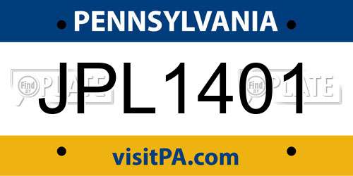JPL1401 Pennsylvania License Plate