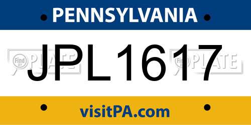 JPL1617 Pennsylvania License Plate