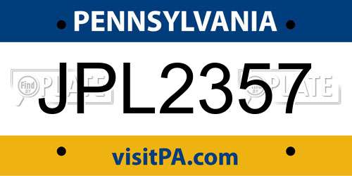 JPL2357 Pennsylvania License Plate