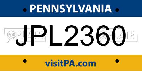 JPL2360 Pennsylvania License Plate