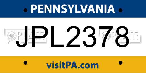 JPL2378 Pennsylvania License Plate