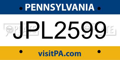 JPL2599 Pennsylvania License Plate