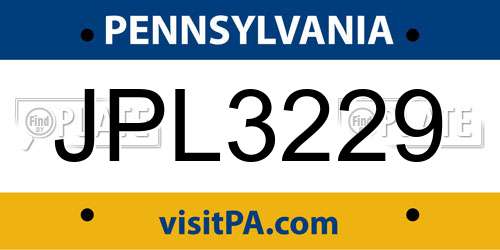 JPL3229 Pennsylvania License Plate