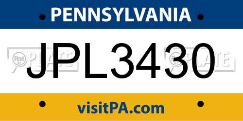 JPL3430 Pennsylvania License Plate