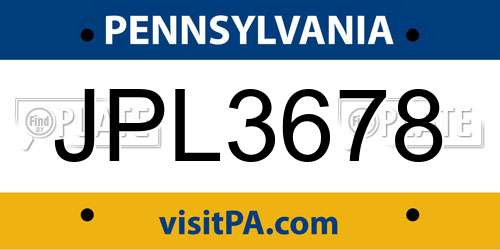 JPL3678 Pennsylvania License Plate