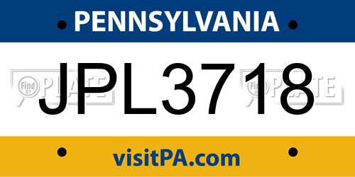 JPL3718 Pennsylvania License Plate