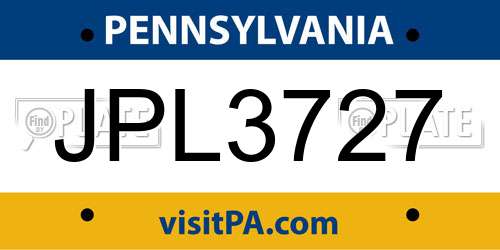 JPL3727 Pennsylvania License Plate