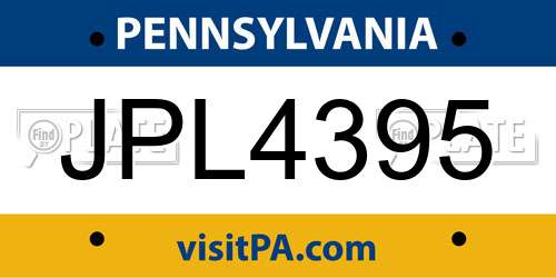 JPL4395 Pennsylvania License Plate