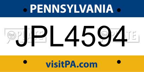 JPL4594 Pennsylvania License Plate