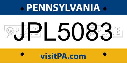 JPL5083 Pennsylvania License Plate