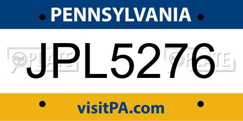 JPL5276 Pennsylvania License Plate