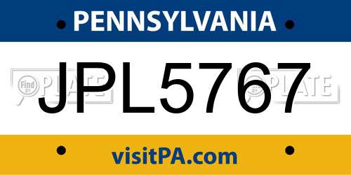 JPL5767 Pennsylvania License Plate