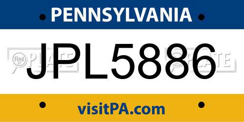 JPL5886 Pennsylvania License Plate