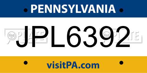 JPL6392 Pennsylvania License Plate