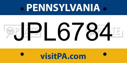 JPL6784 Pennsylvania License Plate
