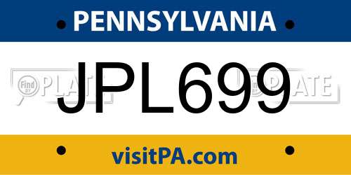 JPL699 Pennsylvania License Plate