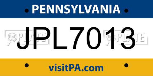 JPL7013 Pennsylvania License Plate