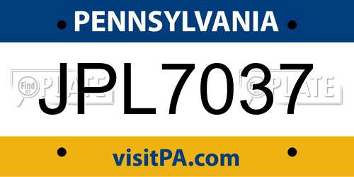 JPL7037 Pennsylvania License Plate