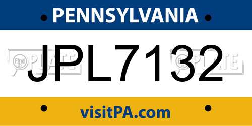 JPL7132 Pennsylvania License Plate