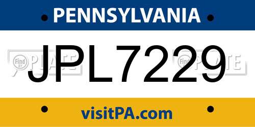 JPL7229 Pennsylvania License Plate