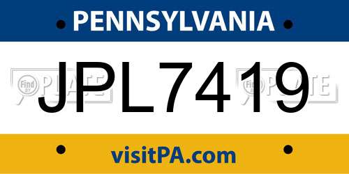 JPL7419 Pennsylvania License Plate