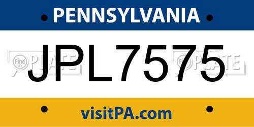 JPL7575 Pennsylvania License Plate