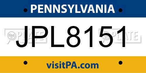 JPL8151 Pennsylvania License Plate