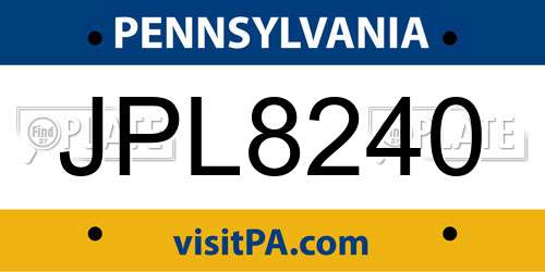 JPL8240 Pennsylvania License Plate