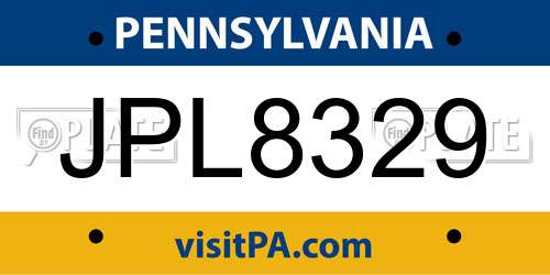 JPL8329 Pennsylvania License Plate