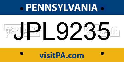JPL9235 Pennsylvania License Plate