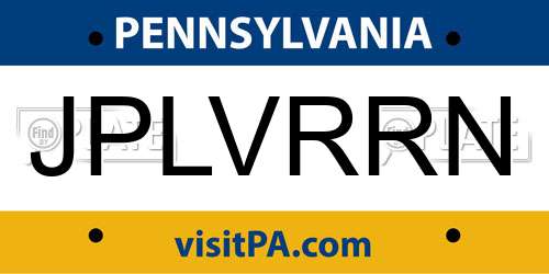 JPLVRRN Pennsylvania License Plate