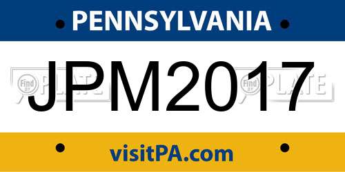 JPM2017 Pennsylvania License Plate
