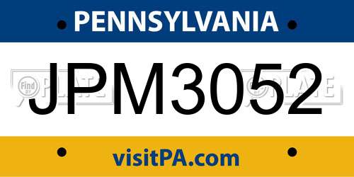 JPM3052 Pennsylvania License Plate