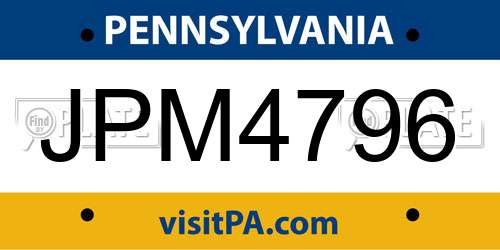 JPM4796 Pennsylvania License Plate