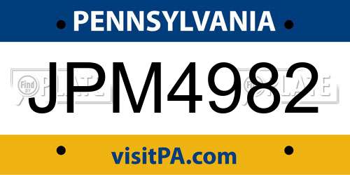 JPM4982 Pennsylvania License Plate