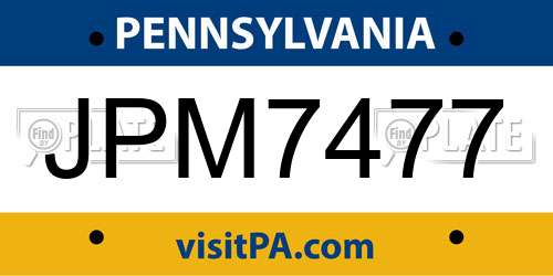 JPM7477 Pennsylvania License Plate