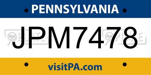 JPM7478 Pennsylvania License Plate