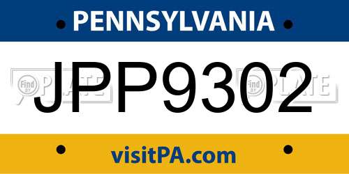 JPP9302 Pennsylvania License Plate