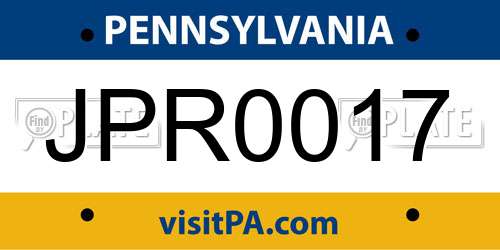 JPR0017 Pennsylvania License Plate