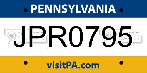 JPR0795 Pennsylvania License Plate