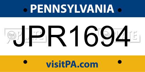 JPR1694 Pennsylvania License Plate