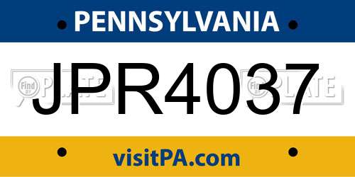 JPR4037 Pennsylvania License Plate