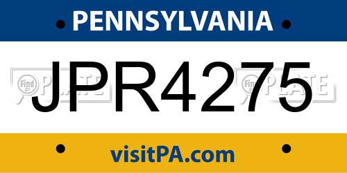 JPR4275 Pennsylvania License Plate