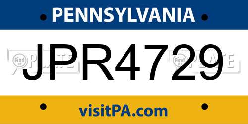 JPR4729 Pennsylvania License Plate