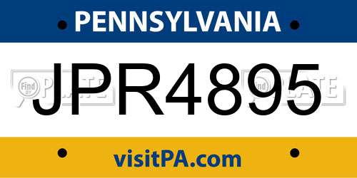 JPR4895 Pennsylvania License Plate