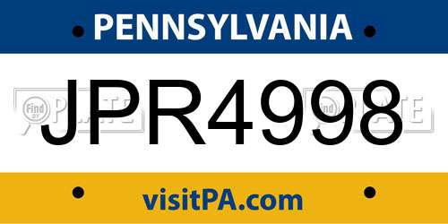 JPR4998 Pennsylvania License Plate
