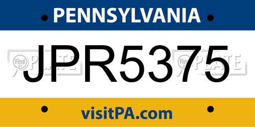 JPR5375 Pennsylvania License Plate