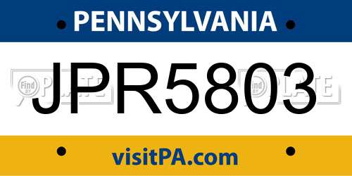 JPR5803 Pennsylvania License Plate